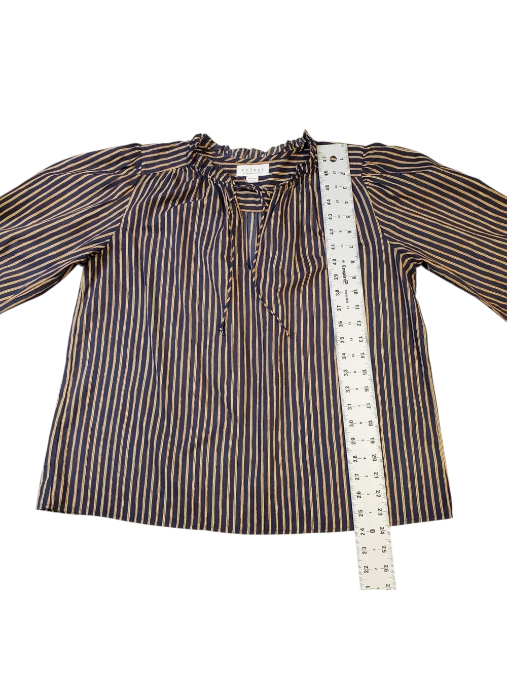 Velvet by Graham & Spencer Striped Tie-Neck Blouse Size Small - Picture 9 of 11